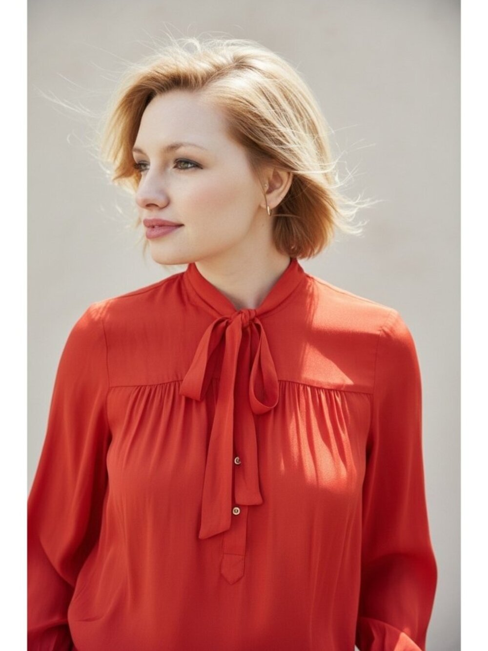 Lucky Brand NWT Red Tie Neck Viscose Blouse Women's XS Long Sleeve Boho Office